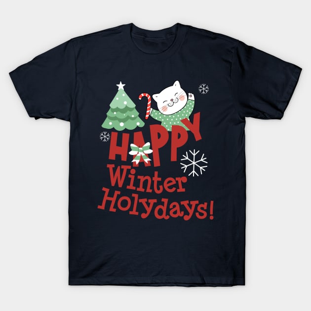 Happy Winter Holidays, Gifts For Cat Lover 2022 T-Shirt by i am Cuta